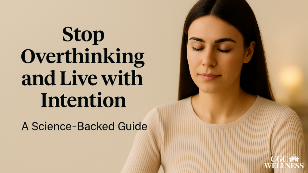 Stop overthinking and live with intention – calm woman embracing mindful clarity with soft neutral tones