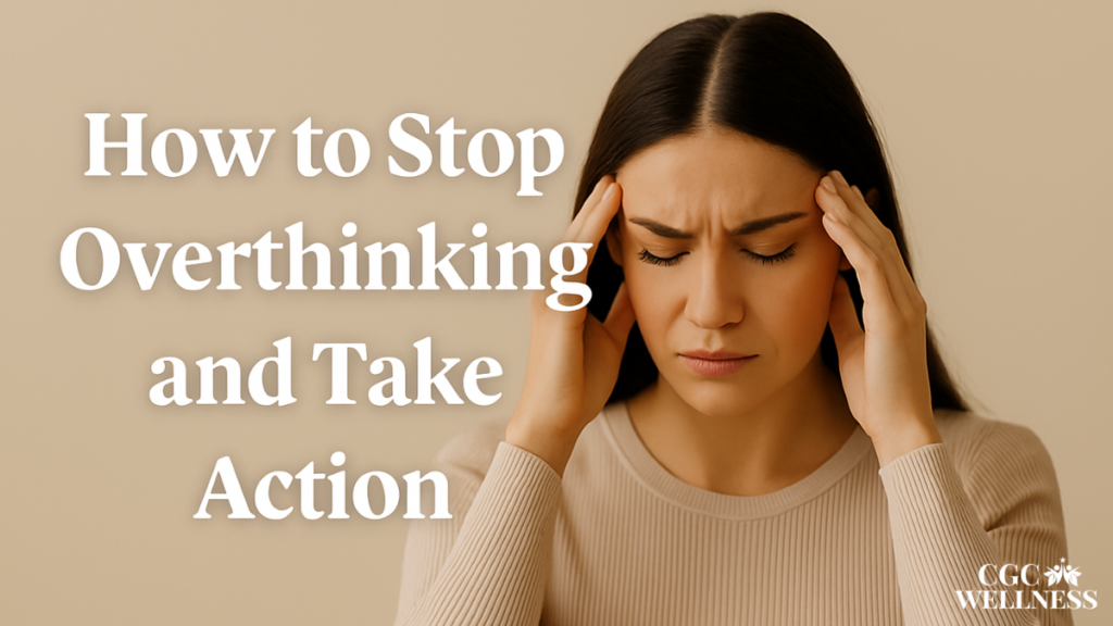 Woman pausing at desk before taking action, showing moment of reflection before starting work