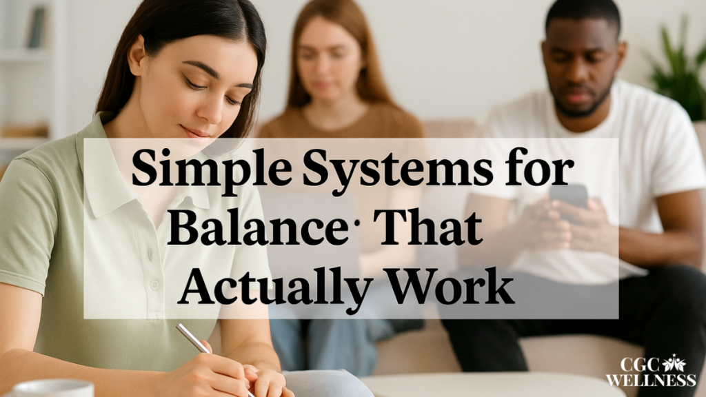 Woman calmly working on a simple morning routine – illustrating balance through small, consistent habits